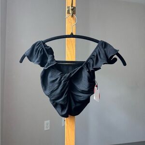 Cider Black Ruffle Crop Top